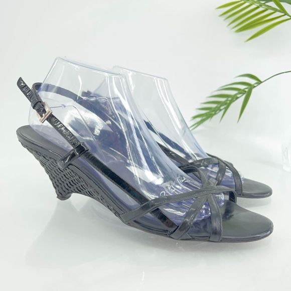 Prada Shoes - Prada Sandals Women's Size 41 11 Black Leather Wedge Woven Slingback Vintage Y2K